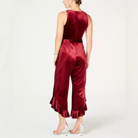 Betsy Johnson Burgundy Velvet Flare-Leg Jumpsuit Size 14 NWT - Picture 4 of 7